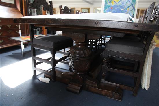 A large and impressive 17th century style oak refectory table, 11ft 6in. x 4ft, H.2ft 6in.